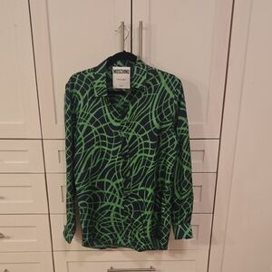 Moschino Green and Black Abstract Pattern Dress Shirt